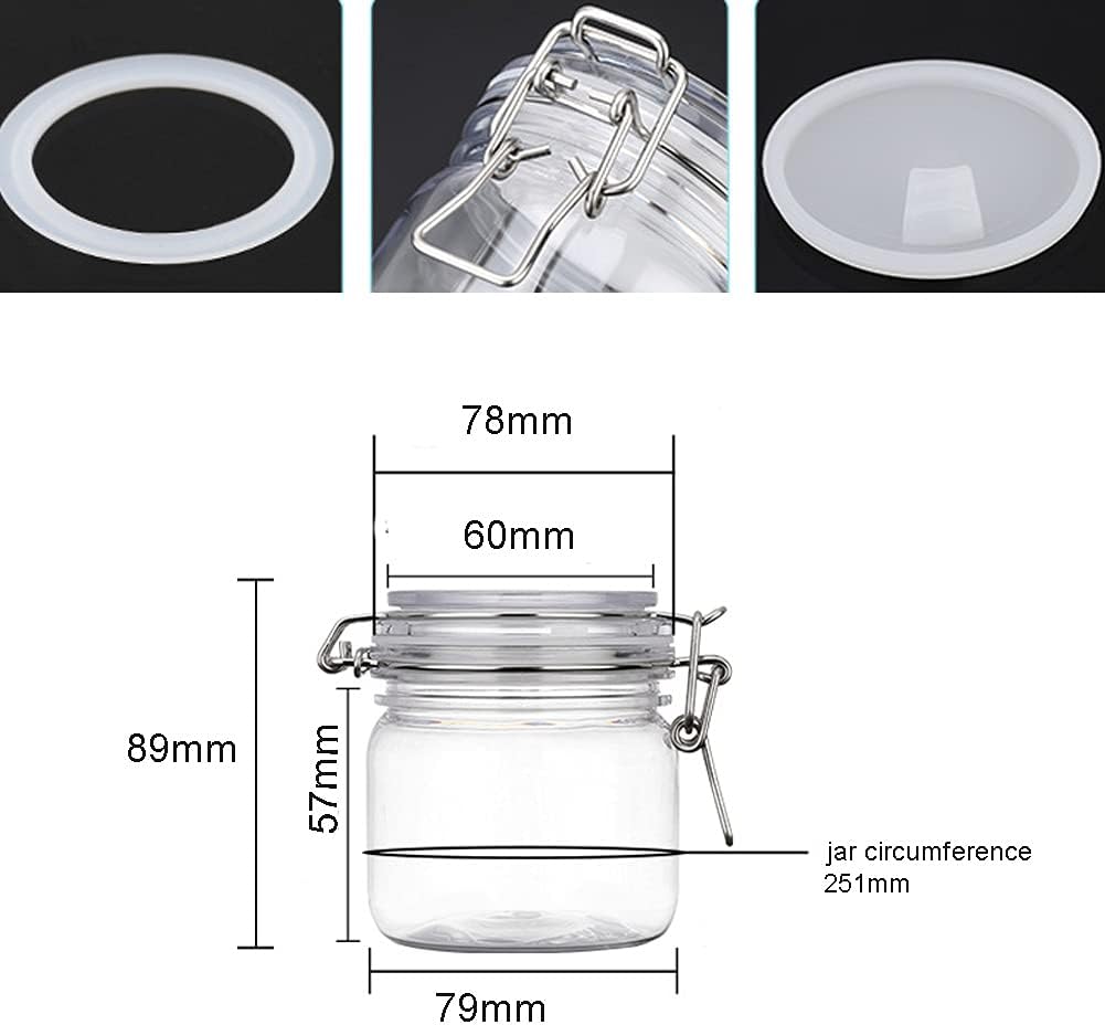 2 Pcs 10 Oz/300ml PET Plastic Storage Jars with Airtight Hinged Lids,Durable Clear Wide Mouth canning Jars for Food Storage Oats Canning Cereal Pasta Sugar Coffee Nuts Spices
