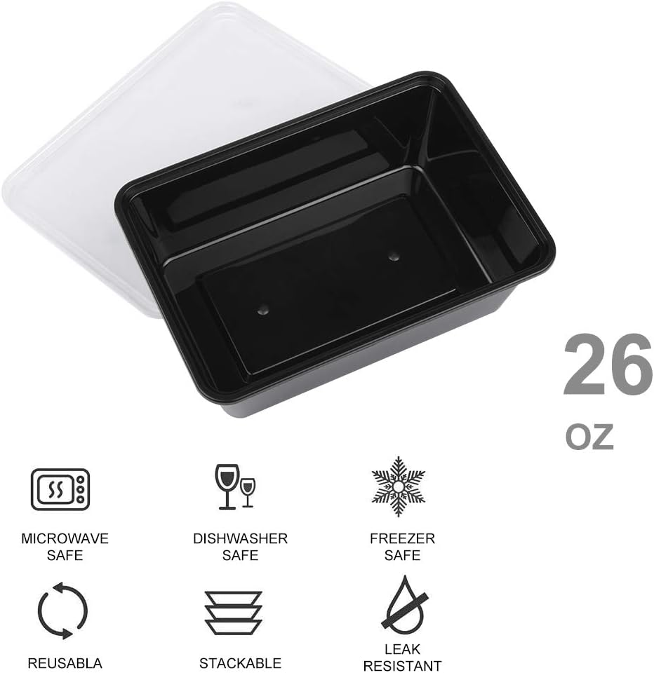 50-Pack Meal Prep Containers, 26 OZ Microwavable Reusable Food Containers with Lids for Food Prepping, Disposable Lunch Boxes, Plastic Food Boxes- Stackable, Freezer Dishwasher Healthy