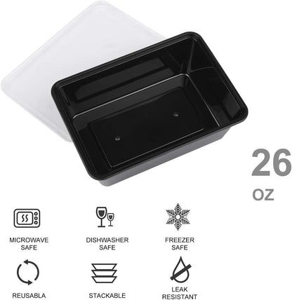 50-Pack Meal Prep Containers, 26 OZ Microwavable Reusable Food Containers with Lids for Food Prepping, Disposable Lunch Boxes, Plastic Food Boxes- Stackable, Freezer Dishwasher Healthy