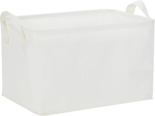 Rectangular Storage Basket,Waterproof Large Storage Bins Box with Handles, Shelf Baskets for Home Office Closet, Decorative Storage Baskets for Home (15"x10"x9"- White)