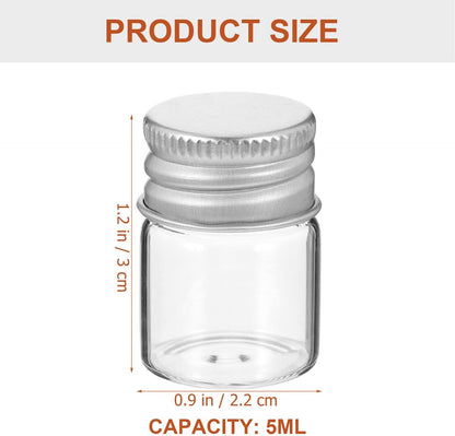 Mini Glass Storage Bottles 5Ml Transparent Sealed Jars with Aluminum Lids for Flower Tea Spice Food Storage and Kitchen Organization