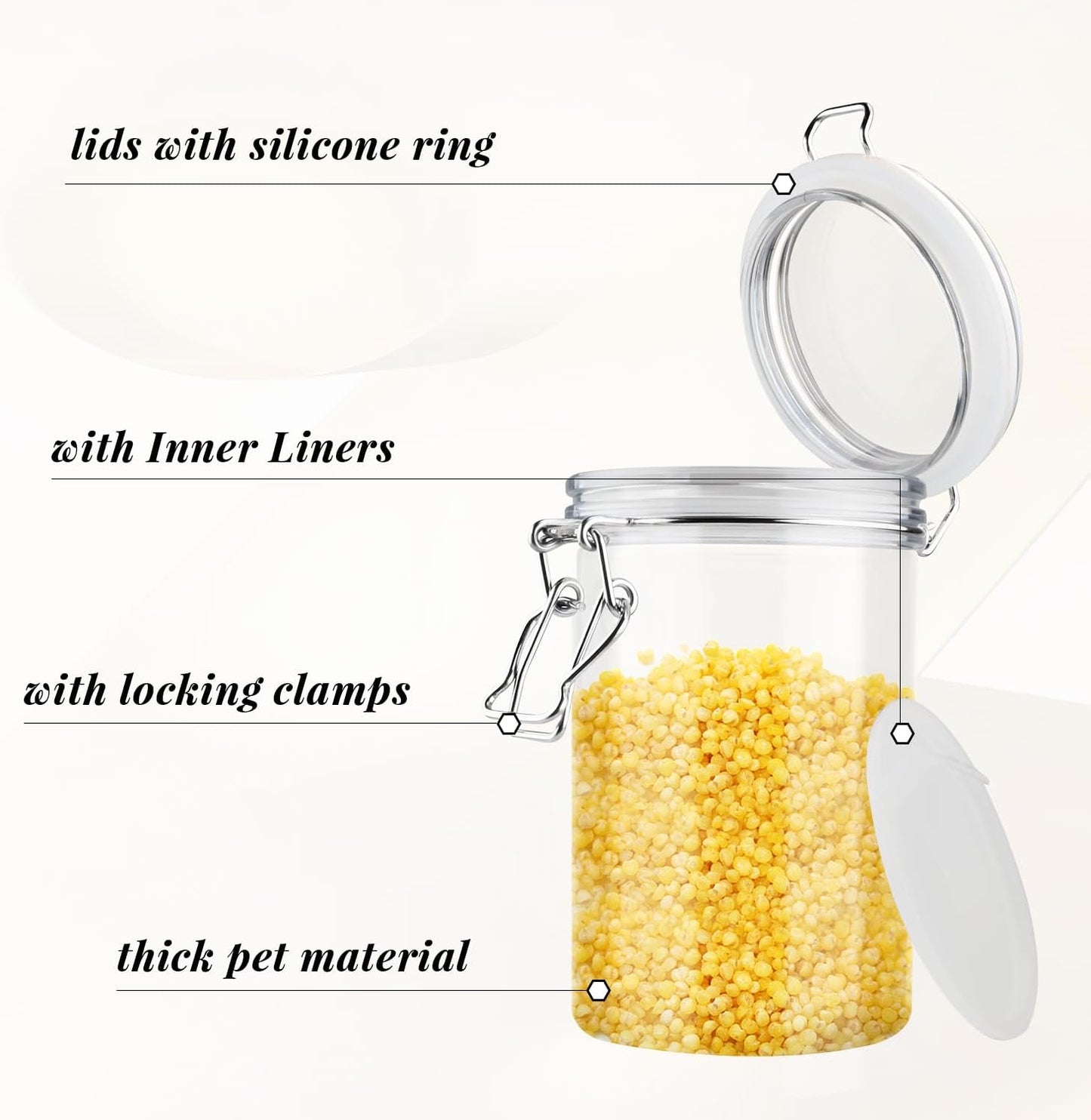 2 Pcs 25 Oz/750ml Plastic Sealed Jar Empty Clear Food Storage Container Bottles With Locking Clamp For Sugar Coffee Nuts Spices Cookie And More