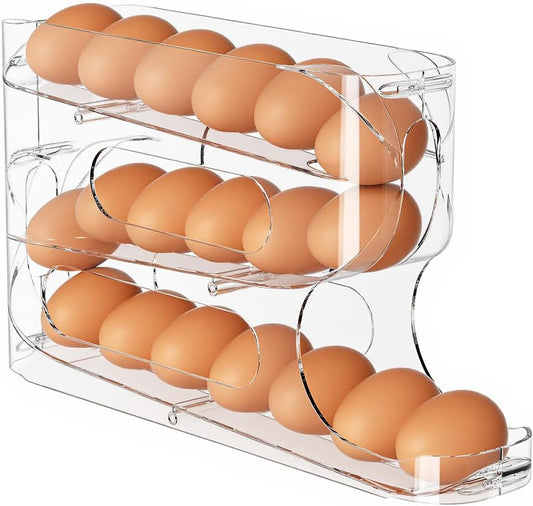 Clear Egg Holder for Fridge, Auto Rolling Egg Dispenser for Eggs 18 Count,  Design, Space-Saving Egg Roller, Organizer, Container, Storage for Refrigerator & Kitchen Countertop(1 Pack)