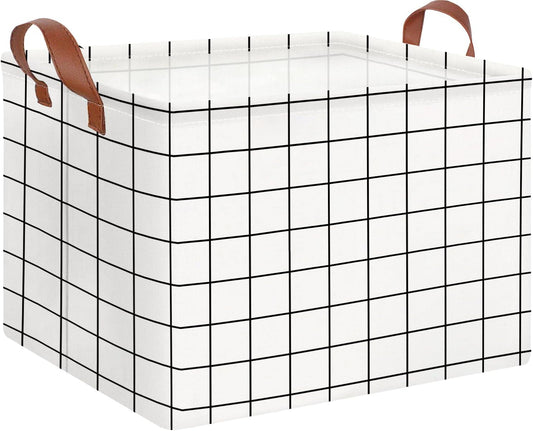 Rectangular Storage Basket,Collapsible Cute Pattern Storage Bin,Waterproof Coating Storage Box with Handles,Gift Baskets,Shelf Basket (white checks)
