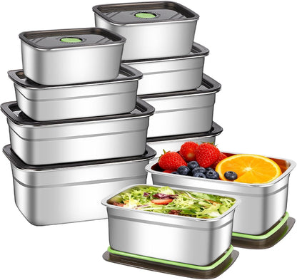 Stainless Steel Food Storage Containers Set of 10,Airtight Leakproof Meal Prep Containers with Lids, Reusable Stackable Lunch Boxes for Food Organization, Freezer & Dishwasher Safe