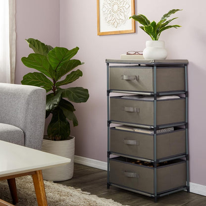 4-Tier Dresser for Bedroom - 16.5 in x 13 in x 33 in, Light Gray Fabric, 4 Drawers - Narrow Closet Storage Drawers & Organizer - Steel Frame & Easy Assembly