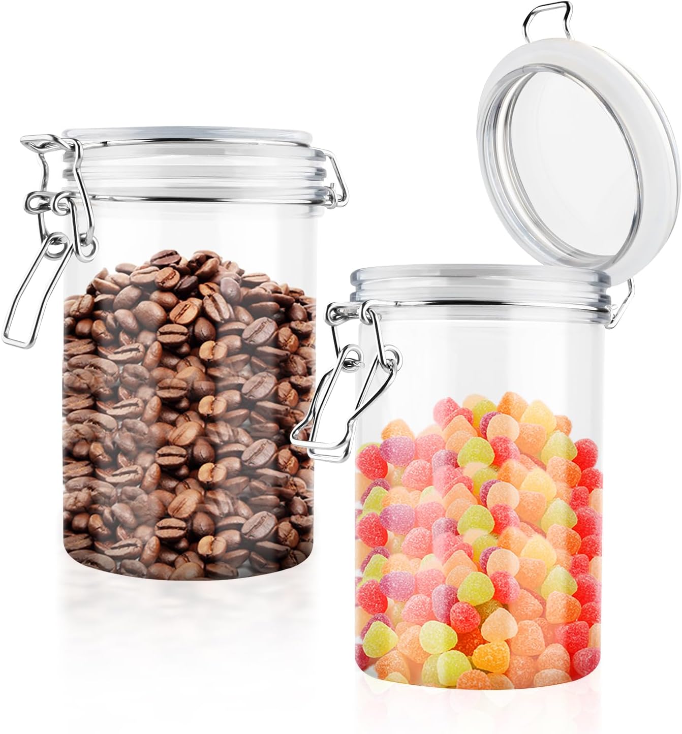 2 Pcs 25 Oz/750ml Plastic Sealed Jar Empty Clear Food Storage Container Bottles With Locking Clamp For Sugar Coffee Nuts Spices Cookie And More
