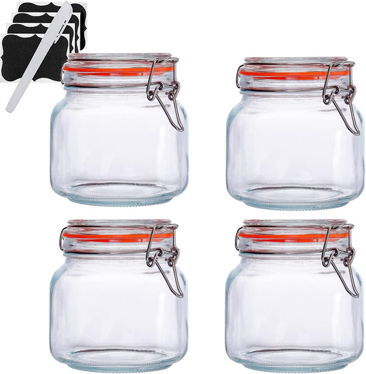 25 oz Glass Jars With Airtight Lids And Leak Proof Rubber Gasket,Wide Mouth Mason Jars With Hinged Lids For Kitchen Canisters 750ml, Glass Storage Containers