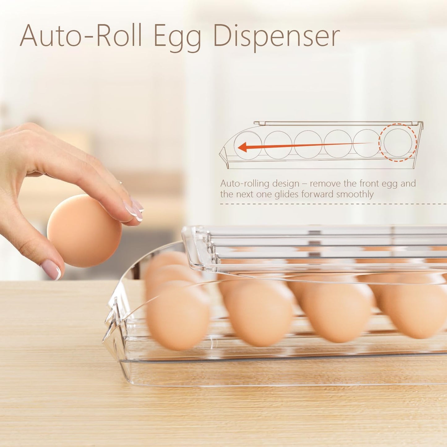 Egg Holder for Fridge 36 Capacity Automatic Rolling Egg Organizer for Refrigerator, Clear Stackable Container for Kitchen or Pantry Storage 2 Pack