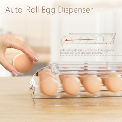 Egg Holder for Fridge 36 Capacity Automatic Rolling Egg Organizer for Refrigerator, Clear Stackable Container for Kitchen or Pantry Storage 2 Pack