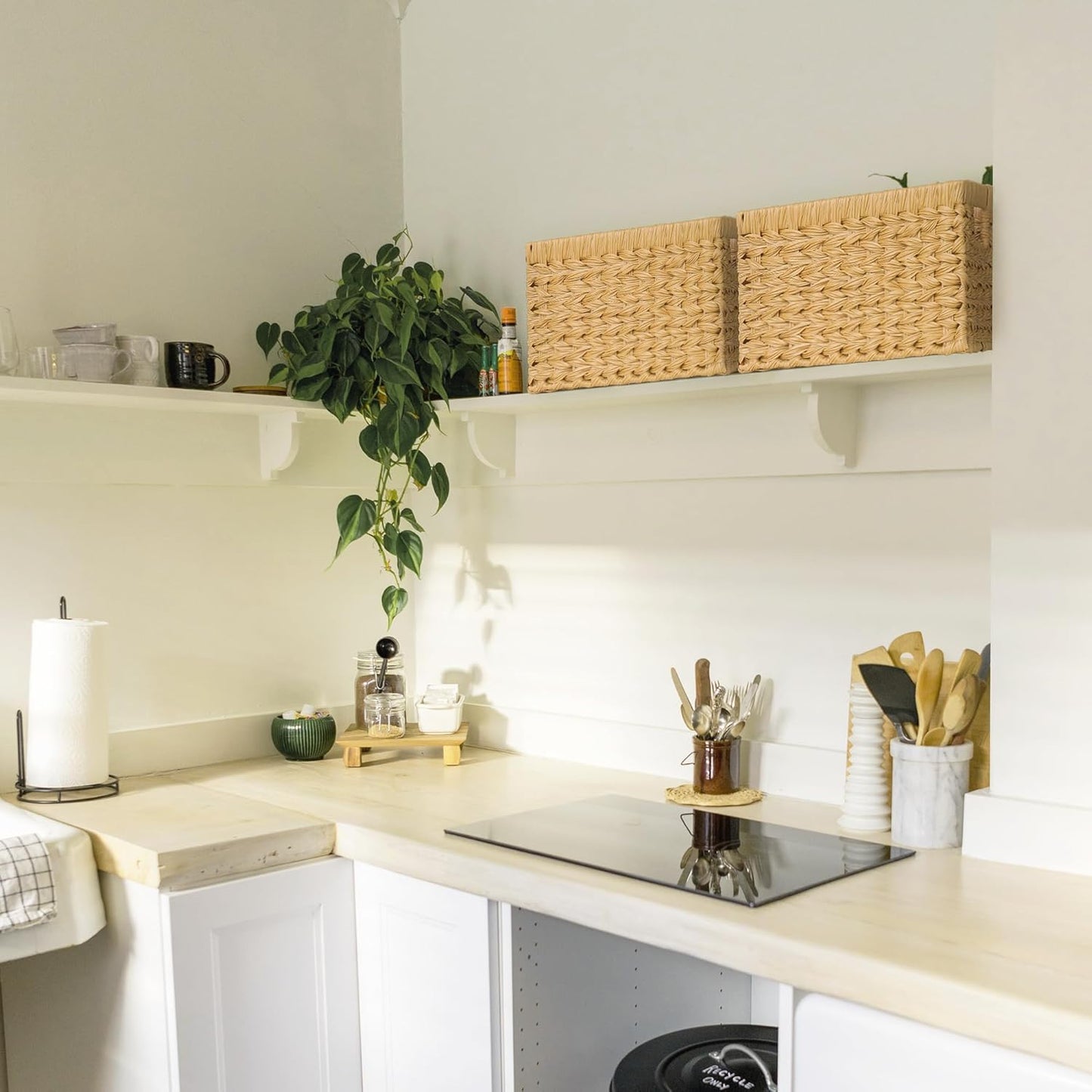 Wicker Storage Baskets, Woven Baskets for Shelves, Waterproof Baskets for Organizing, Wicker Baskets with Handles, 2-Pack