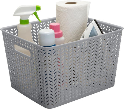 Large Herringbone Storage Bin, Grey (25175-GREY)