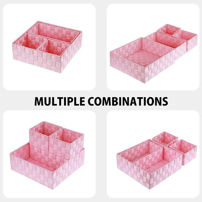 Woven Storage Baskets for Organizing, Small Baskets Cube Bin Container Tote Organizer Divider for Drawer, Closet, Shelf, Dresser, Set of 4(Pink)