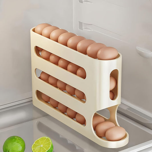 Egg Holder for Fridge, Egg container for refrigerator, Space-Saving Automatic Rolling Eggs Dispenser, 4 Tiers Fridge Egg Rack for Refrigerator Holds up to 30 pcs