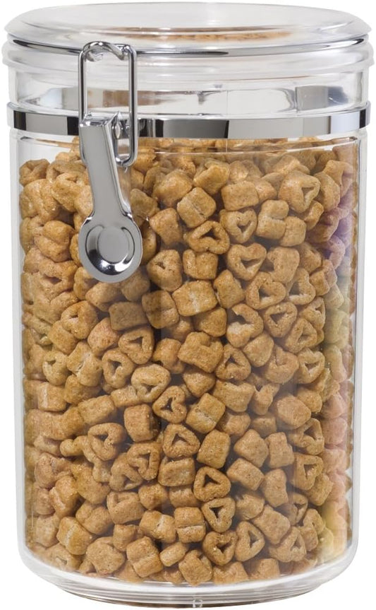 Medium-Sized Clear Canister with Clamp Lid, 61 oz - Large Airtight Food Storage Container, for Kitchen & Pantry Storage of Bulk, Dry Foods, Pasta, Flour, Sugar, Coffee, Rice, Tea, Spices & Herbs