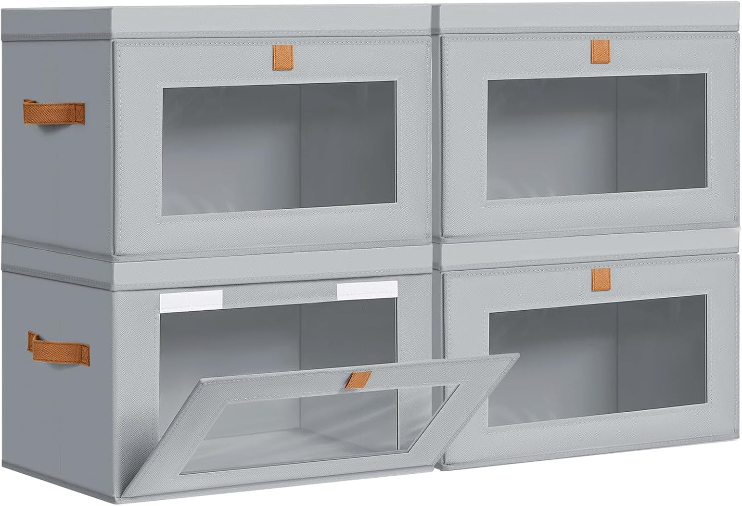 Storage Bins with Lids - 4 Pack Large Fabric Closet Organizer with Window & Handles, Collapsible Decorative Storage Boxes for Shelves Under Bed, Books Clothes Blankets Sweaters Organization