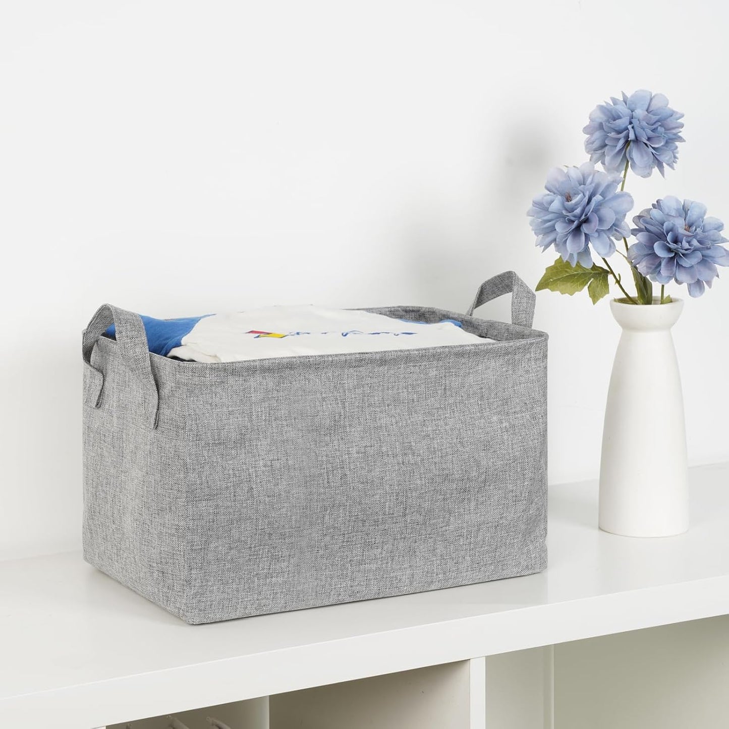 Rectangular Storage Basket, Collapsible Cube Storage Bins for Shelves, Waterproof PE Coating Storage Bins with Handles for Organizing Toys, Books, Blankets (15x10x9 inch-Grey)