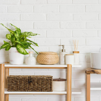 Waterproof Wicker Storage Basket with Lid, Rectangular Tank Woven Baskets with Sections, Decorative Box for Snack Toys Bathroom (Brown)