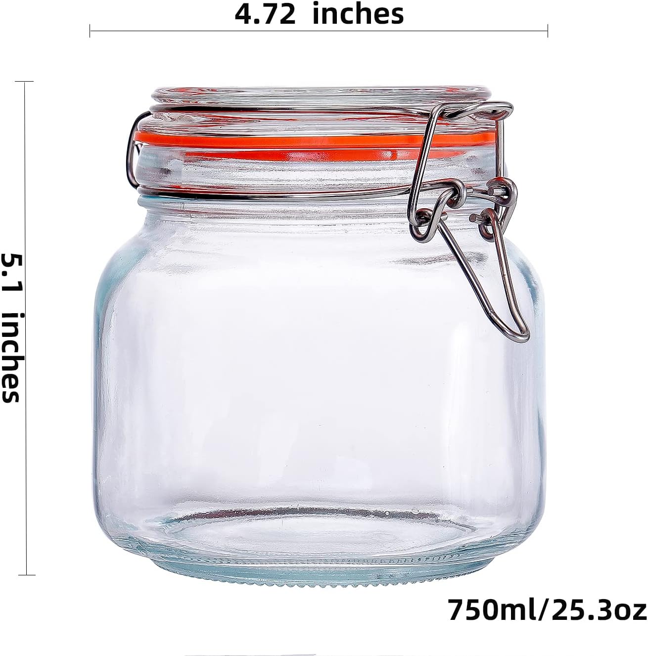 25 oz Glass Jars With Airtight Lids And Leak Proof Rubber Gasket,Wide Mouth Mason Jars With Hinged Lids For Kitchen Canisters 750ml, Glass Storage Containers