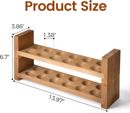 Double Layer Egg Tray Holder Countertop - Wooden Fresh Egg Rack Stackable Storage Basket, 2 Tier Egg Organizer for Farmhouse Kitchen Refrigerator