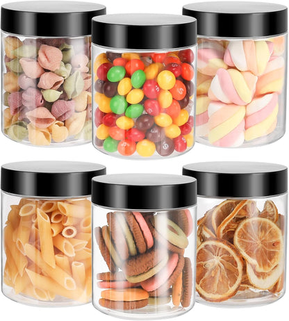 6 Pack Plastic Jars with Lids, 8 oz Clear Storage Container, Leakproof Plastic Mason Jars, Empty Round Slime Container, Cosmetic Jars for Storing Dry Food, Peanut, Spice, Cookie, Candy