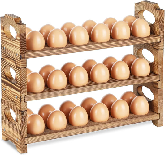 Wooden Egg Holder & Storage-3Tier /36-Hole Stackable Holds Fresh Eggs, Farmhouse Eggs Rack Wood, Rustic Countertop Chicken Egg Organizer Wood with Distressed Finish for Home Kitchen Decoration