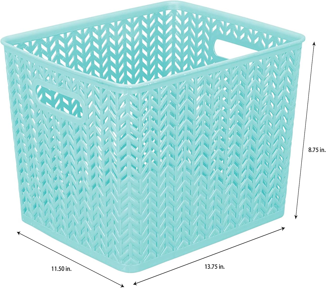 Large Herringbone Bin, Storage Tote Basket, Organizer, Decorative, Good for Closets, Countertops, Desks, Dressers, Accessories, Cleaning Products, Sports Equipment, Toys, in Dusty Blue