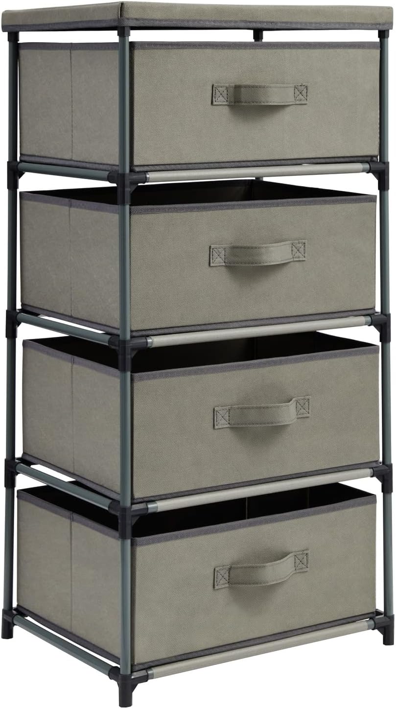 4-Tier Dresser for Bedroom - 16.5 in x 13 in x 33 in, Light Gray Fabric, 4 Drawers - Narrow Closet Storage Drawers & Organizer - Steel Frame & Easy Assembly