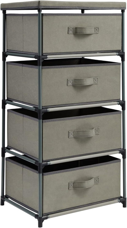 4-Tier Dresser for Bedroom - 16.5 in x 13 in x 33 in, Light Gray Fabric, 4 Drawers - Narrow Closet Storage Drawers & Organizer - Steel Frame & Easy Assembly