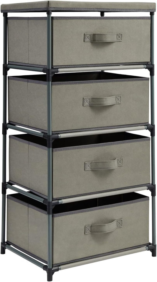 4-Tier Dresser for Bedroom - 16.5 in x 13 in x 33 in, Light Gray Fabric, 4 Drawers - Narrow Closet Storage Drawers & Organizer - Steel Frame & Easy Assembly