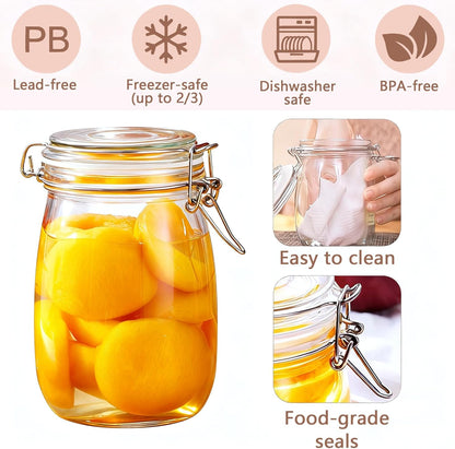 1PCS Glass Jars with Airtight Lid, 34 OZ Mason Jars Wide Mouth, Glass Pickling Jars for Canning & Fermenting, Mason Storage Container for Coffee, Flour, Sugar, Pasta