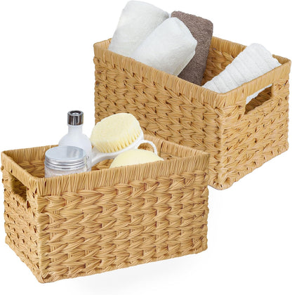 Wicker Storage Baskets, Woven Baskets for Shelves, Waterproof Baskets for Organizing, Wicker Baskets with Handles, 2-Pack