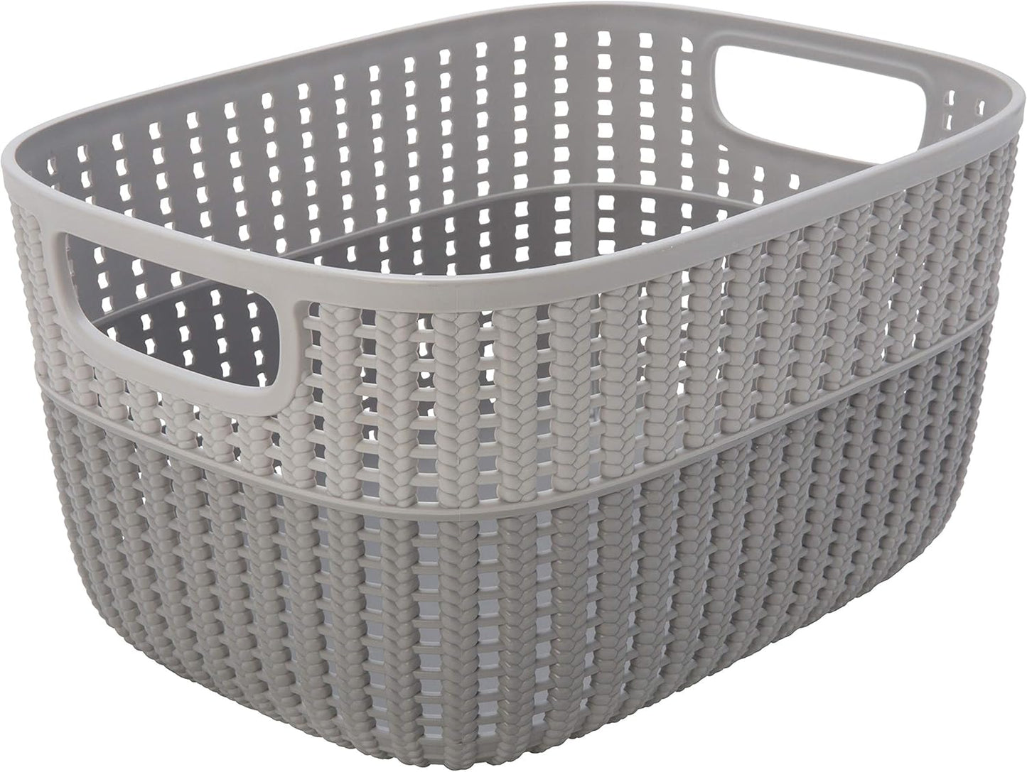 2 Tone Sailor Knot Plastic Storage Tote | Decorative Basket | Closet Organization | De-clutter | Accessories | Toys | Bathroom Organization | Medium | Grey/Grey