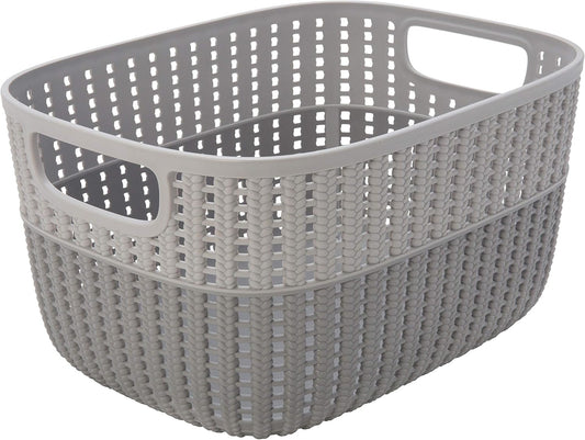 2 Tone Sailor Knot Plastic Storage Tote | Decorative Basket | Closet Organization | De-clutter | Accessories | Toys | Bathroom Organization | Medium | Grey/Grey