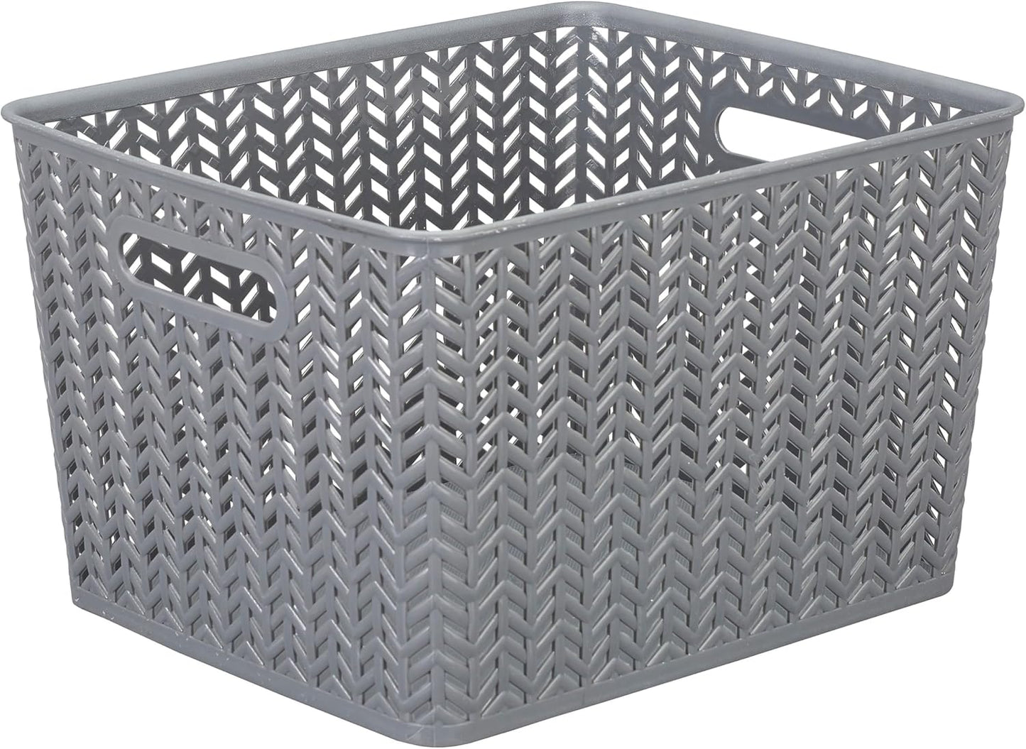 Large Herringbone Storage Bin, Grey (25175-GREY)