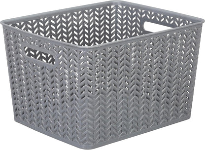 Large Herringbone Storage Bin, Grey (25175-GREY)