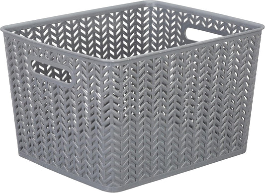 Large Herringbone Storage Bin, Grey (25175-GREY)